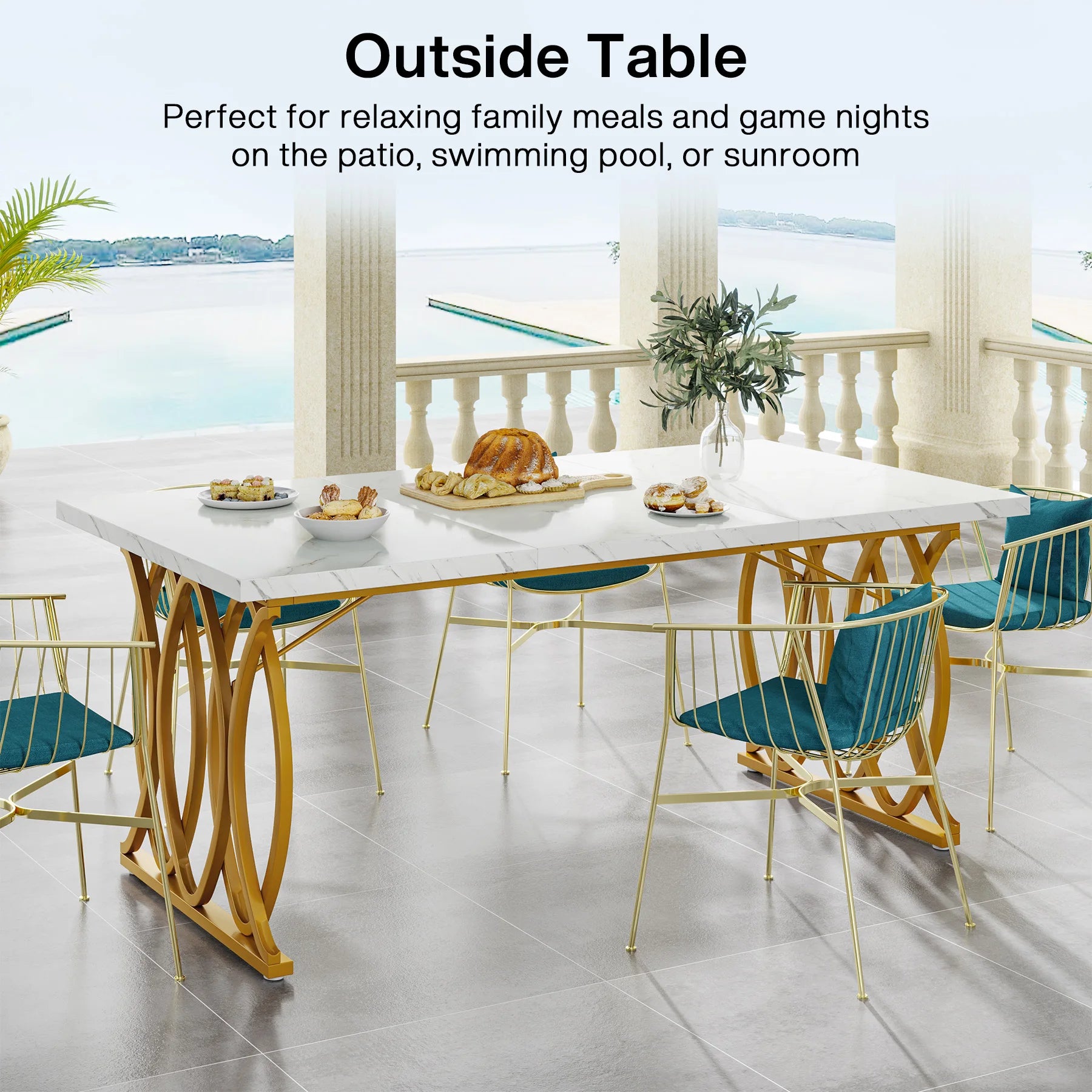 Tribesigns Modern Dining Table for 4-6 People, 160cm Large Rectangular Kitchen Table with Faux Marble Tabletop, Dinner Table