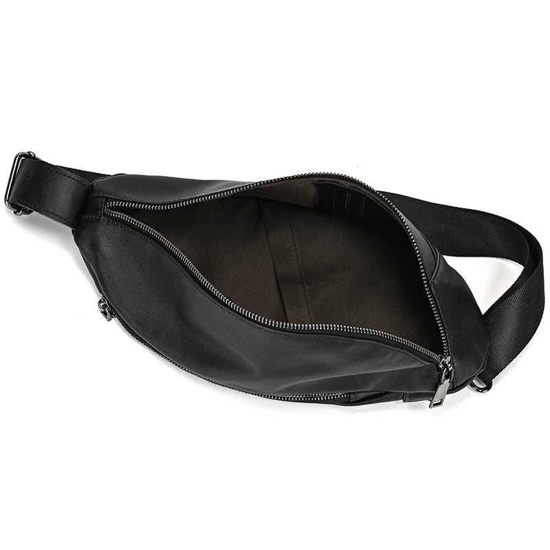 Mans 100% Genuine Leather Sling Bag Men Messenger Bags for Men Black Chest Bags for Phone Casual Sport Shoulder Bag