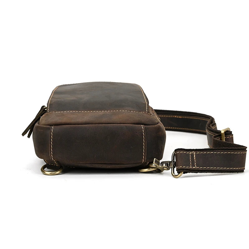Mans 100% Genuine Leather Sling Bag Men Messenger Bags for Men Black Chest Bags for Phone Casual Sport Shoulder Bag
