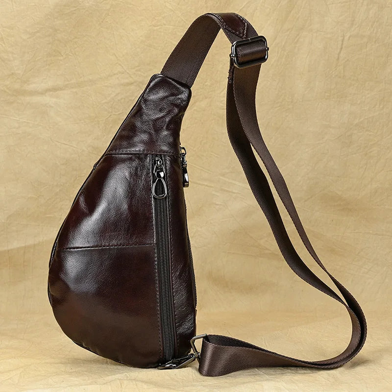 Mans 100% Genuine Leather Sling Bag Men Messenger Bags for Men Black Chest Bags for Phone Casual Sport Shoulder Bag