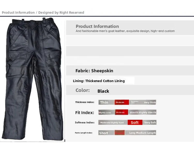 Leather Motorcycle Pants Men's Sheepskin Top Layer Loose Casual Trousers Autumn Winter High Waist Deep Crotch Business Scenarios