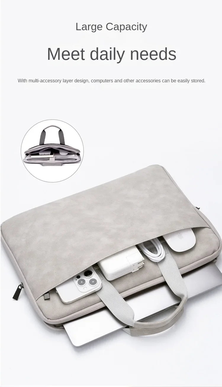 Fully Opening and Closing PU Sheepskin Leather Laptop Bag Suitable for 13-16 Inches Delicate Feel Splashproof and Shockresistant