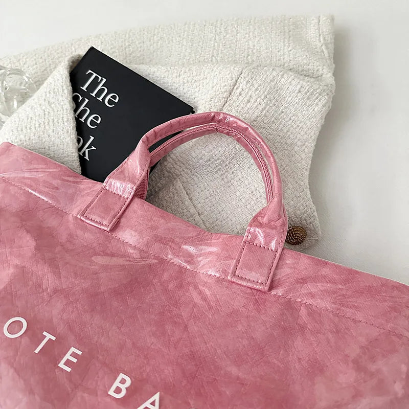 Retro tote bag waterproof DuPont paper shoulder bag fashionable commuting large capacity kraft paper handbag