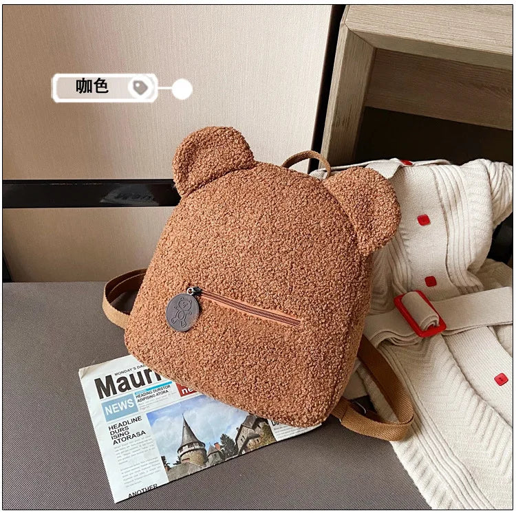 Personalised Womens Girls Cute Bear Pattern Backpack Plush Toddler Backpack for girls Custom Name Small Casual Shoulder Daypack