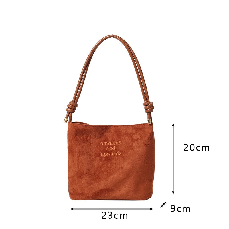 Suede Handbag Casual Rope Buckle Design Multicolor Shoulder Bag Adjustable Straps Tote Work Crossbody Bucket Bag