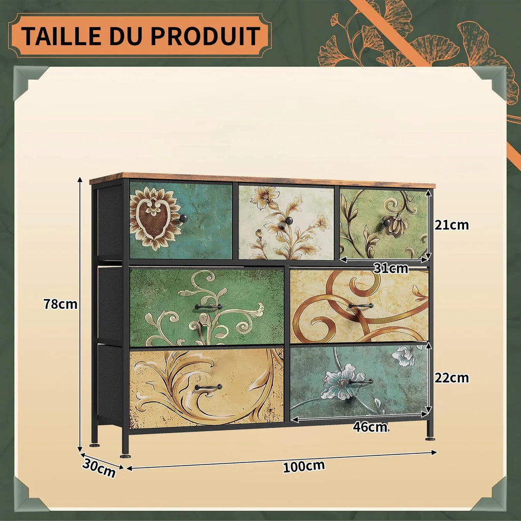 Rosahqnda Vintage Cabinet with fabric Drawers TV Stand Chest of Drawers for Living Room Dining Room Bedroom Iron Frame