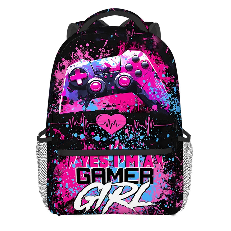 Burning Flame Game Controller Backpacks for Boy and Girls Best Gifts 2D Flat Cartoon School Backpack for Children