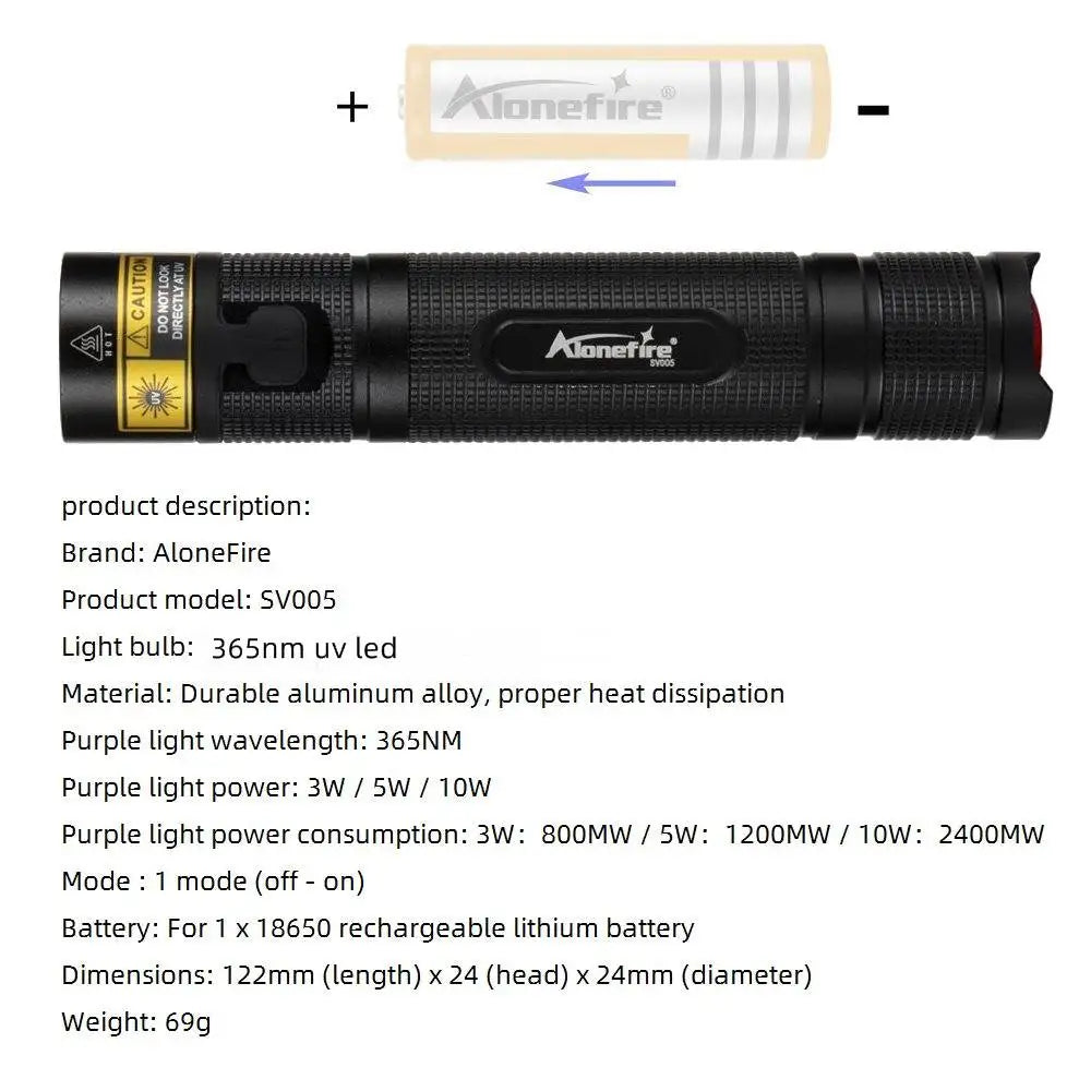 SV005 10W 365nm UV Flashlight USB Rechargeable Ultraviolet Invisible USB Torch Pet Urine Stains Ore Scorpion Detection Lamp