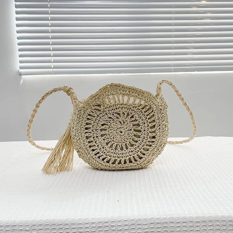 Fashion Hollow Out Shoulder Bags Casual Straw Crossbody Small Round Bag Purse Tassel Messenger Handbags bolsa feminina