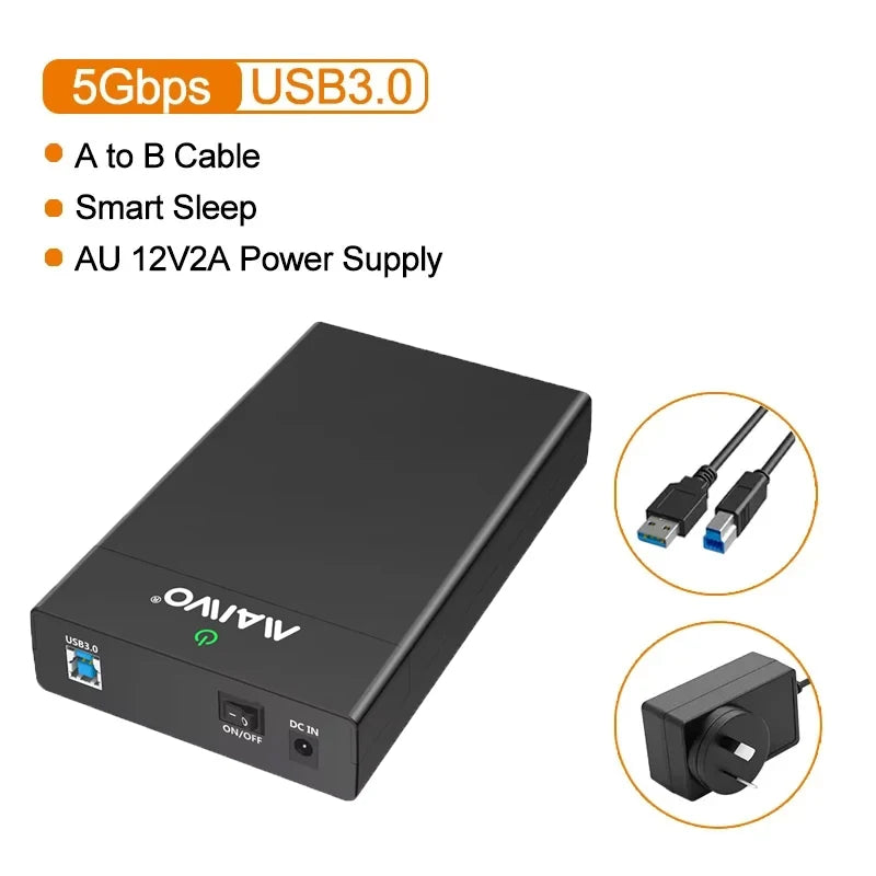 MAIWO 2.5 3.5 Inch SATA HDD Enclosure USB3.0 to SATA Hard Drive Case Adapter 24TB Capacity Support UASP High Speed for PC Laptop