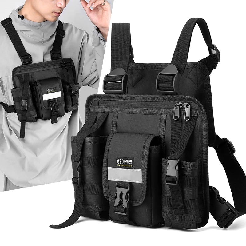 Reflective Design Chest Rig Bag Wear-resistant Tactical Vest Bag Multiple Pockets Students Chest Bag Hip-hop Streetwear Backpack