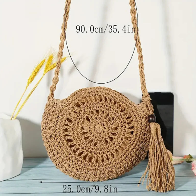 Fashion Hollow Out Shoulder Bags Casual Straw Crossbody Small Round Bag Purse Tassel Messenger Handbags bolsa feminina
