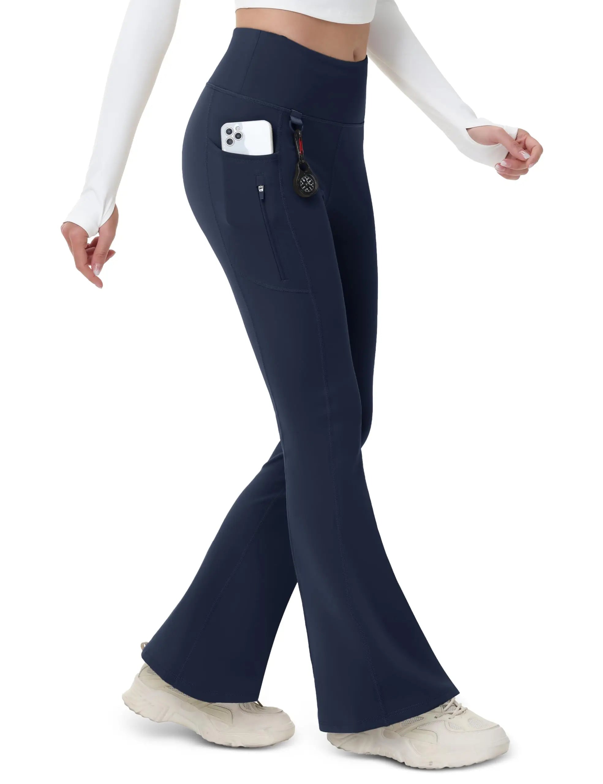 TACVASEN Fleece Lined Flare Pants Women's Waterproof Insulated Winter Pants High Waisted Bootcut Hiking Yoga Leggings Pockets