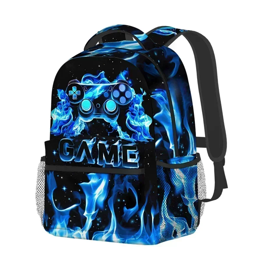 Burning Flame Game Controller Backpacks for Boy and Girls Best Gifts 2D Flat Cartoon School Backpack for Children