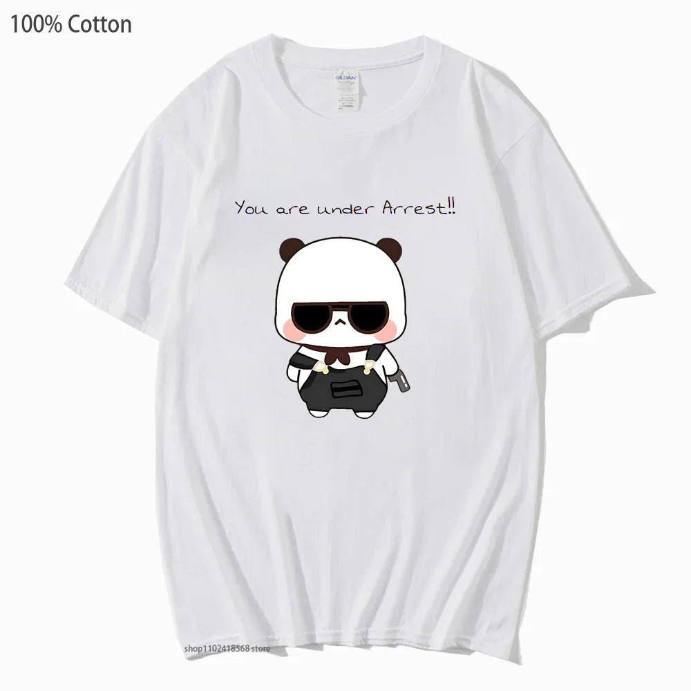 Cute Dudu and Bubu Dudu Like Spy Officer In Black T-Shirts 100% Cotton Clothes Panda and Brownie Bear Tees Men Women Couple Tops