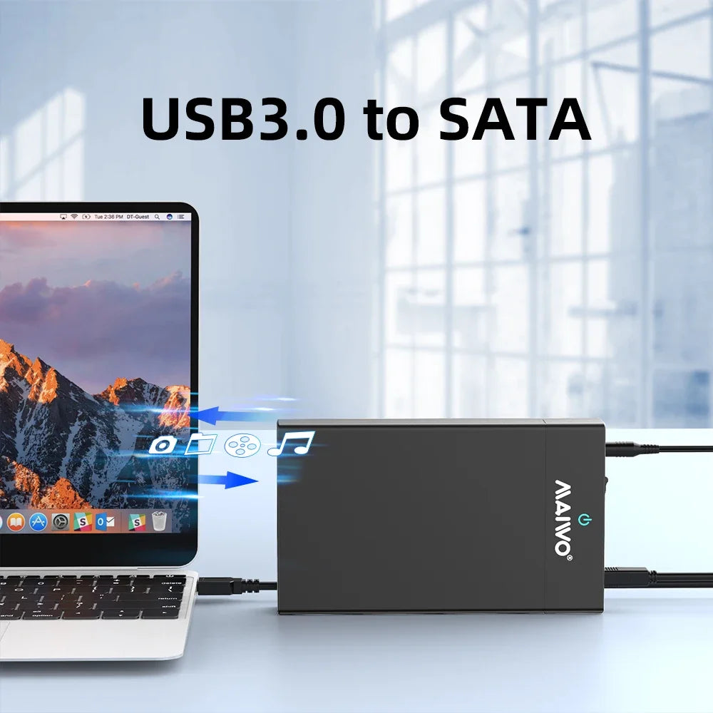MAIWO 2.5 3.5 Inch SATA HDD Enclosure USB3.0 to SATA Hard Drive Case Adapter 24TB Capacity Support UASP High Speed for PC Laptop