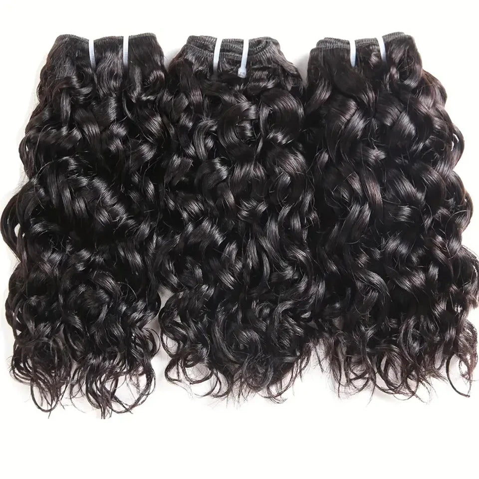 Malaysian Water Wave Bundles with Closure 12A Bundles Human Hair Ocean Wave Wet and Wavy Human Hair Bundles with Lace Closure