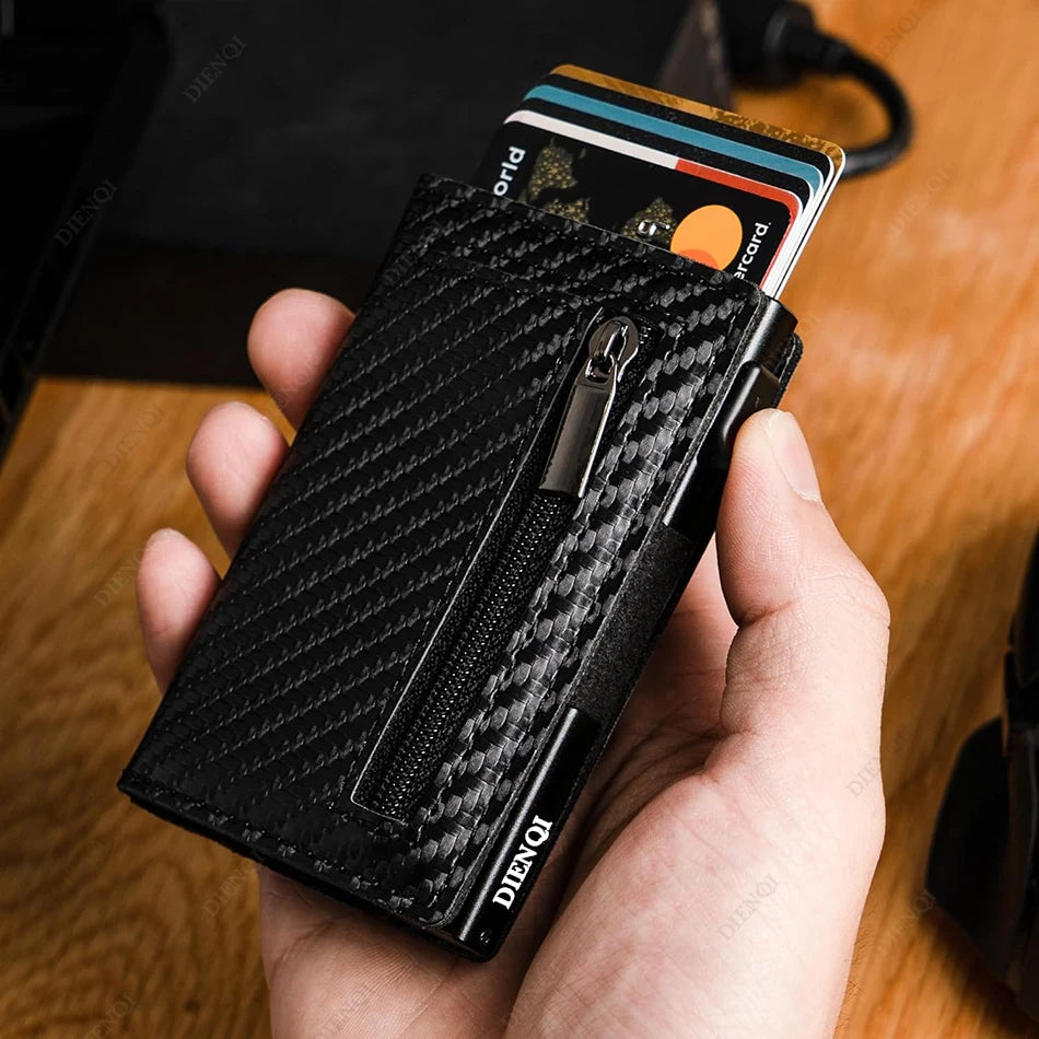 RFID Blocker Minimalistic Men Wallet Business Credit Card Holder Carbon Fiber Leather Wallets Small Male Purse Cardholder Case