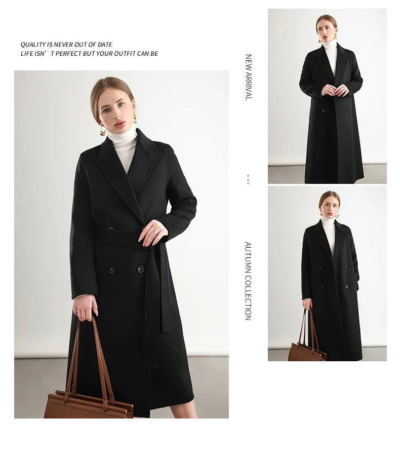 2025 Women's 100% Cashmere Thick Double sided Long Jacket Classic Multi functional Fashion Suitable for Business