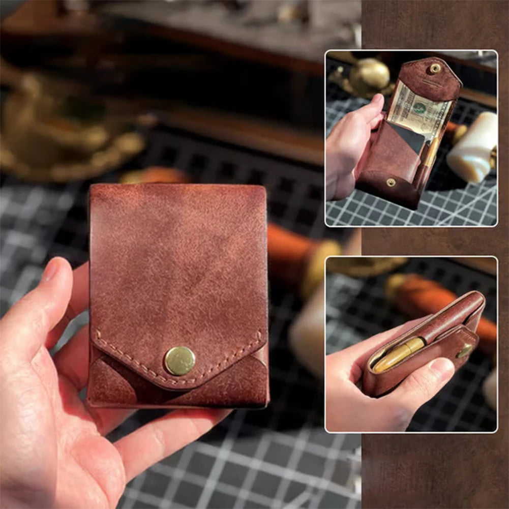 Multifunctional Compact Wallet Bi-Fold Slim Minimalist Wallet Complimentary Fountain Pen for Daily Commuting Business and Travel
