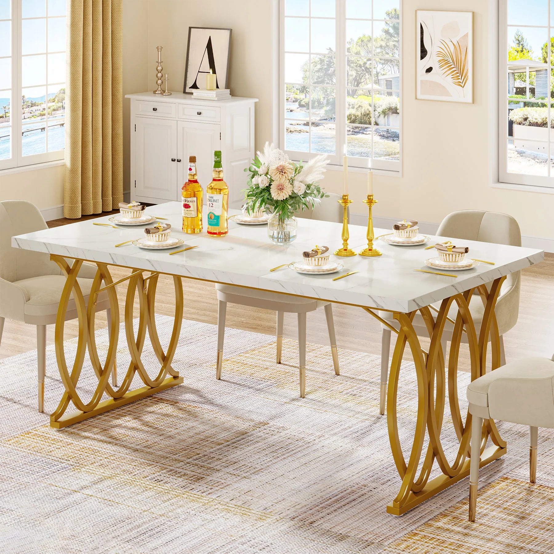 Tribesigns Modern Dining Table for 4-6 People, 160cm Large Rectangular Kitchen Table with Faux Marble Tabletop, Dinner Table