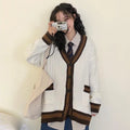 New Preppy Style Japan Cardigan Women Vintage Patchwork Knitted Sweaters Simple Schoolgirls Ulzzang Baggy Fashion All-match Chic