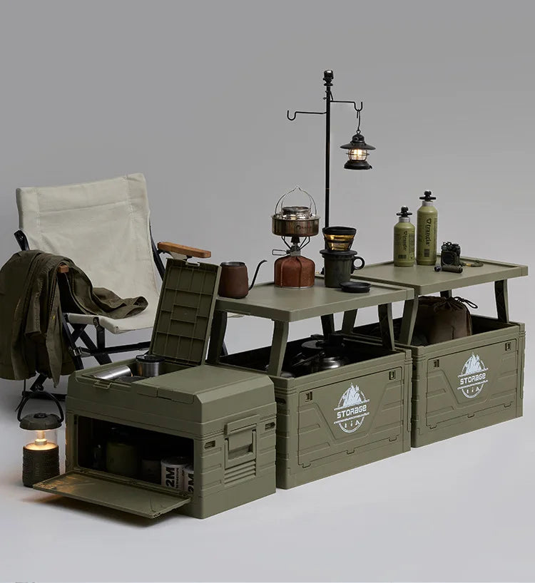 Outdoor camping folding box Car trunk with table Camping picnic finishing box Household storage box
