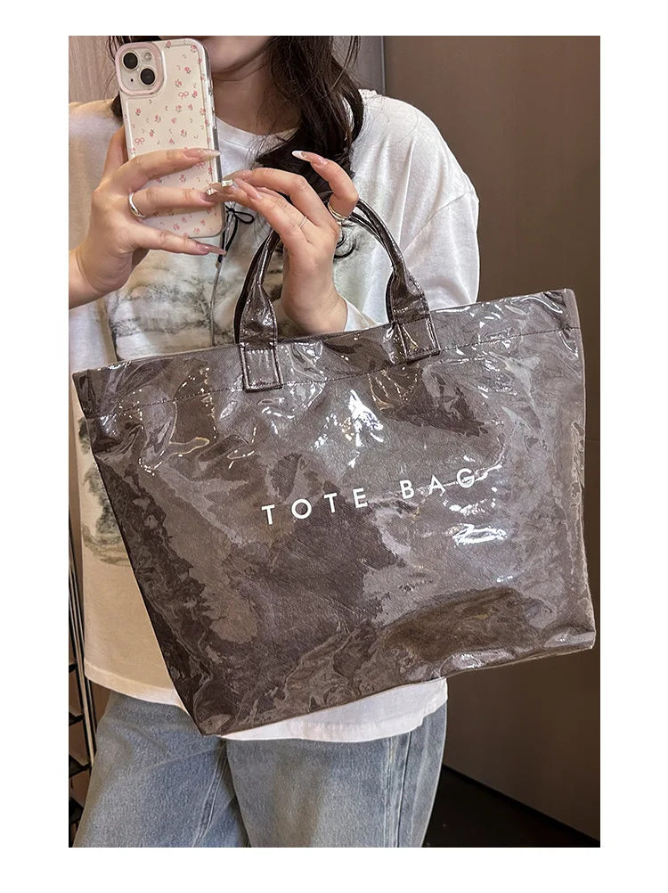 Retro tote bag waterproof DuPont paper shoulder bag fashionable commuting large capacity kraft paper handbag