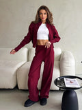 Bornladies Women's New Knit Zip Up Cardigan Wide Leg Pants Set Soft Fabric Cropped Elastic Waist Autumn Winter Fashion Sweater