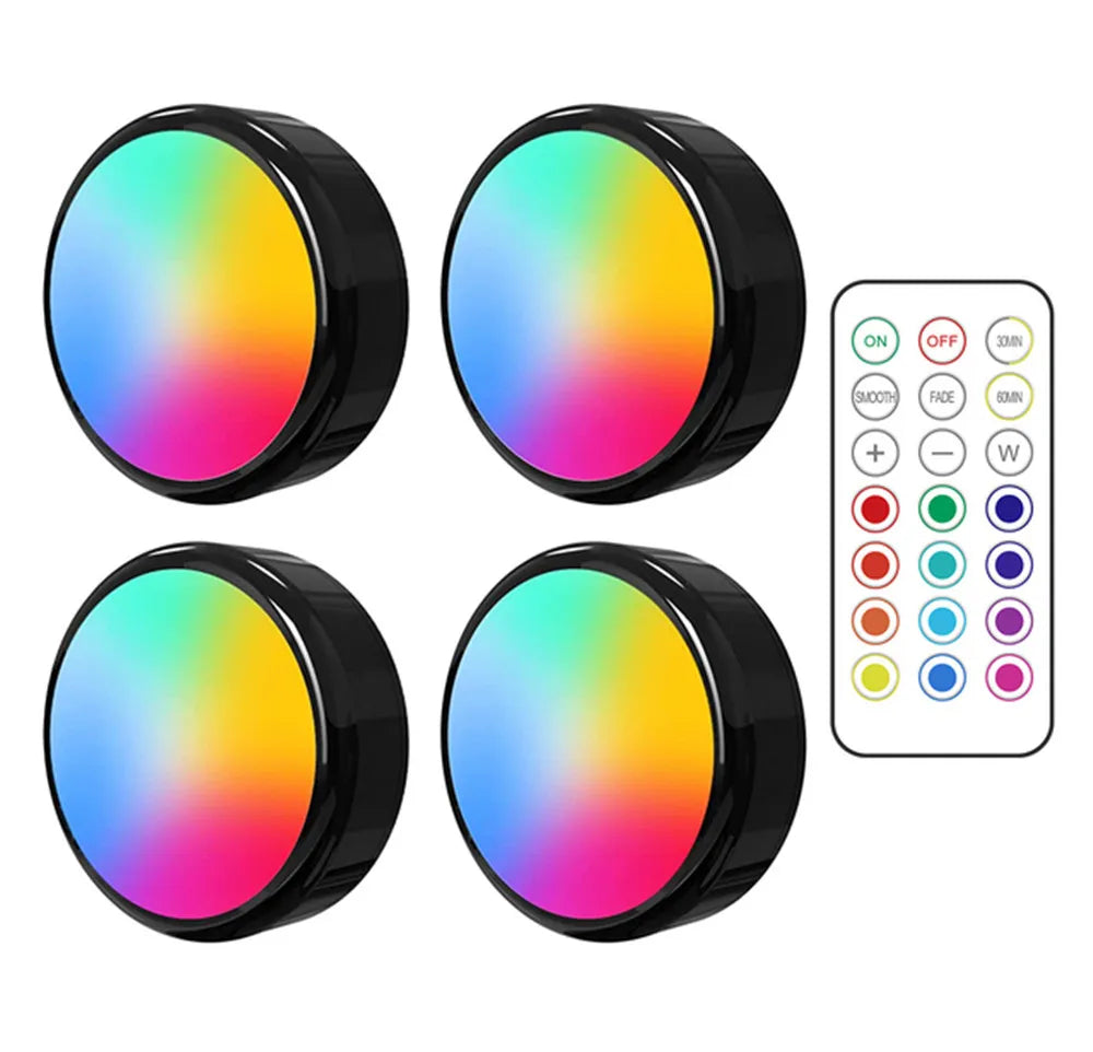 LED Puck Lights Dimmable RGBW 13 Colors Kitchen Hallway Closet Cabinet Lights Touch Sensor Decor Night Lamp Remote Control