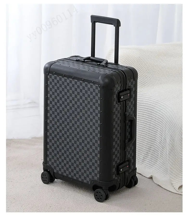 Premium Aluminum Alloy Frame Leather Luggage Unisex 26-Inch Carry-On Suitcase New Travel Case with Sturdy Construction Luggage