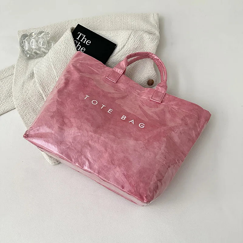 Retro tote bag waterproof DuPont paper shoulder bag fashionable commuting large capacity kraft paper handbag