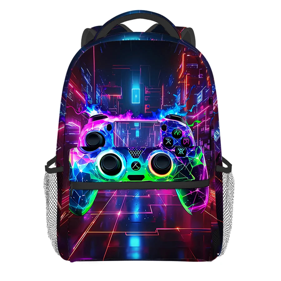 Burning Flame Game Controller Backpacks for Boy and Girls Best Gifts 2D Flat Cartoon School Backpack for Children