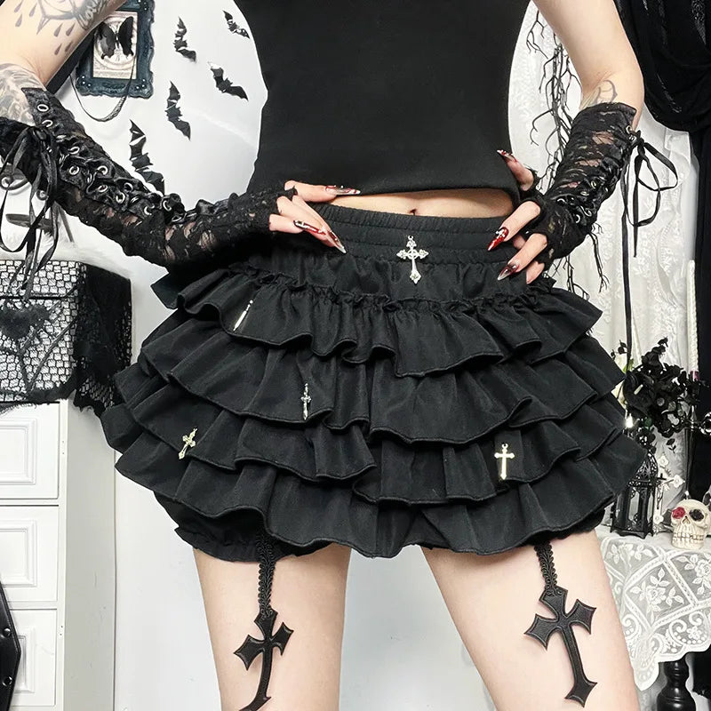 AltGoth Mall Goth Cake Shorts Women Hotsweet Y2k E-girl Harajuku Cross Pendant Culottes Aesthetic Fairycore Cute Kawaii Shorts
