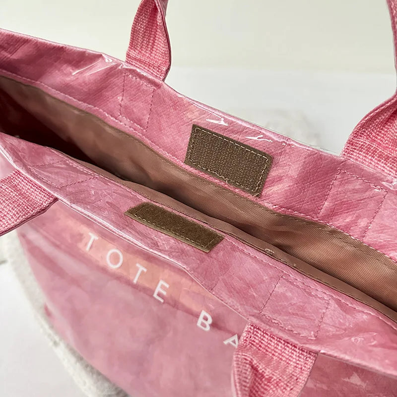 Retro tote bag waterproof DuPont paper shoulder bag fashionable commuting large capacity kraft paper handbag