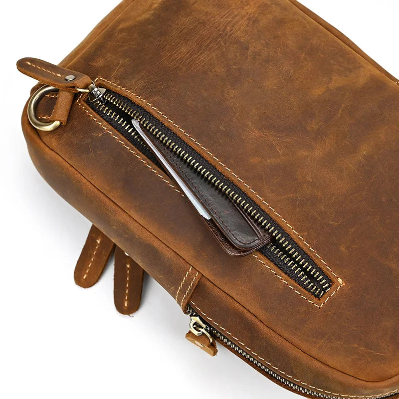Mans 100% Genuine Leather Sling Bag Men Messenger Bags for Men Black Chest Bags for Phone Casual Sport Shoulder Bag