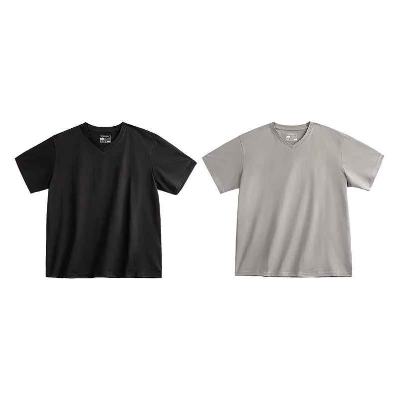 Maden Sorona Quick-drying Sweat-absorbent and Cool Short-sleeved T-shirt V-neck Solid Color Daily Versatile Top for Men's Summer