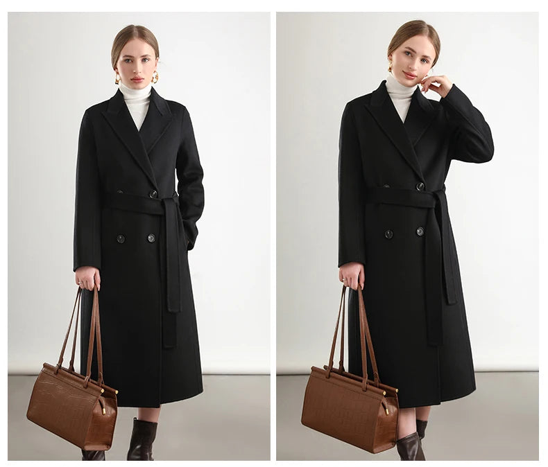 2025 Women's 100% Cashmere Thick Double sided Long Jacket Classic Multi functional Fashion Suitable for Business