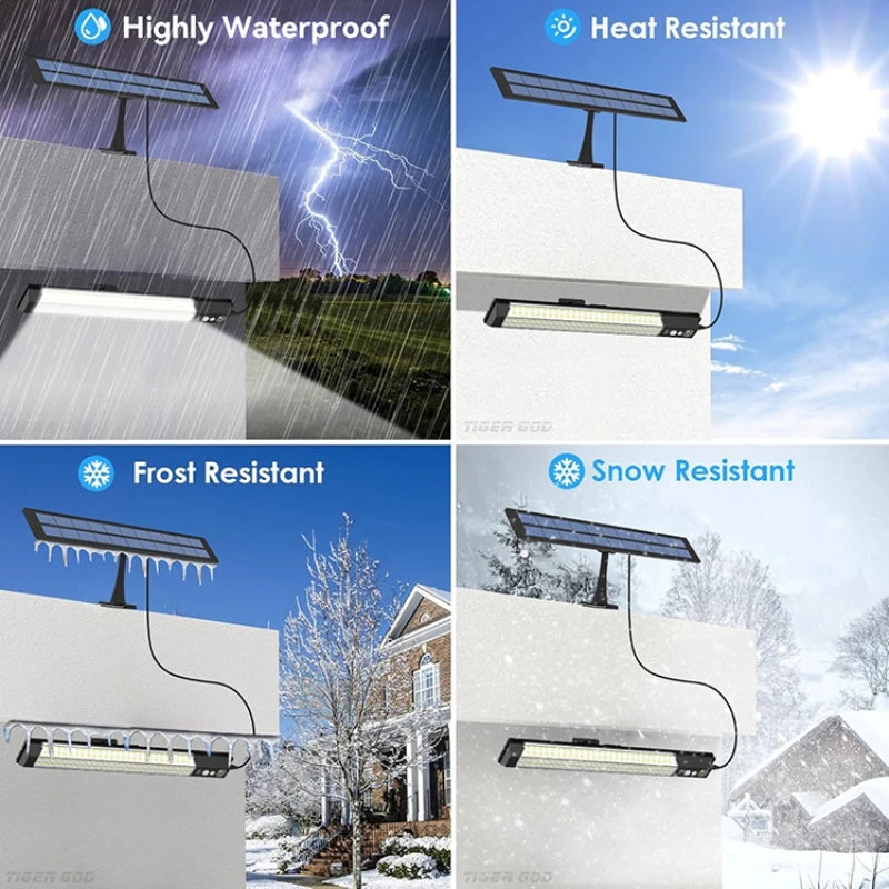 Motion Sensor LED Solar Lights with Remote - 4 Modes Waterproof LED Wall Lamp for Outdoor Garden Camping, USB/Solar Charging,