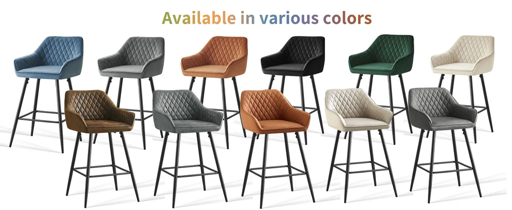 AINPECCA Bar stools Set of 2 Velvet/FauxSuede/Faux Leather Upholstered Seat with Backrest & Armrest Metal Legs Counter Breakfast