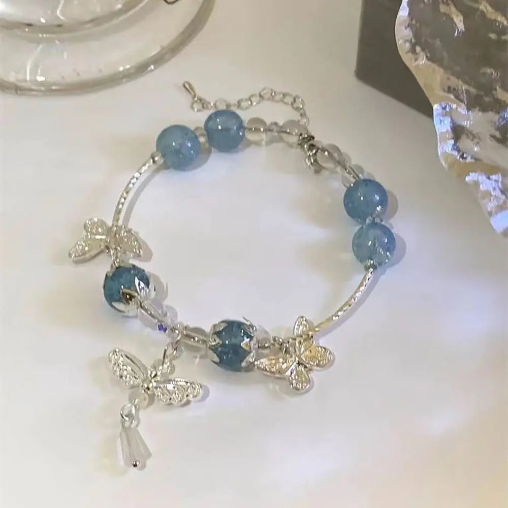 Butterfly Star Moon Flower Pendant Glazed Bracelet Jewelry Gift Beauty Accessory Bead Chain with Colorful Beads Lucky Bracelet