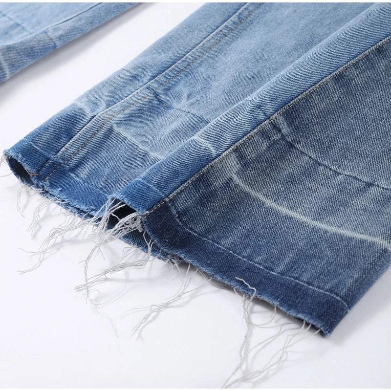 Chic Women's Side Patchwork Denim Jeans Pant High Waist Wide Leg Baggy Pants For Woman 2025 New Casual Daily Streetwear Trousers