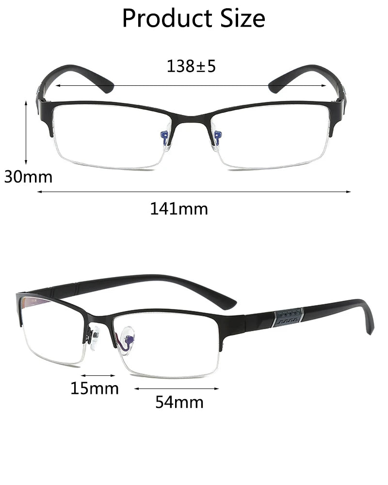 2024 Classic Men Reading Glasses Anti-radiation Presbyopia Half Frame Eyewear TR90 HD Business Eyeglasses Diopters 0 to +4.0