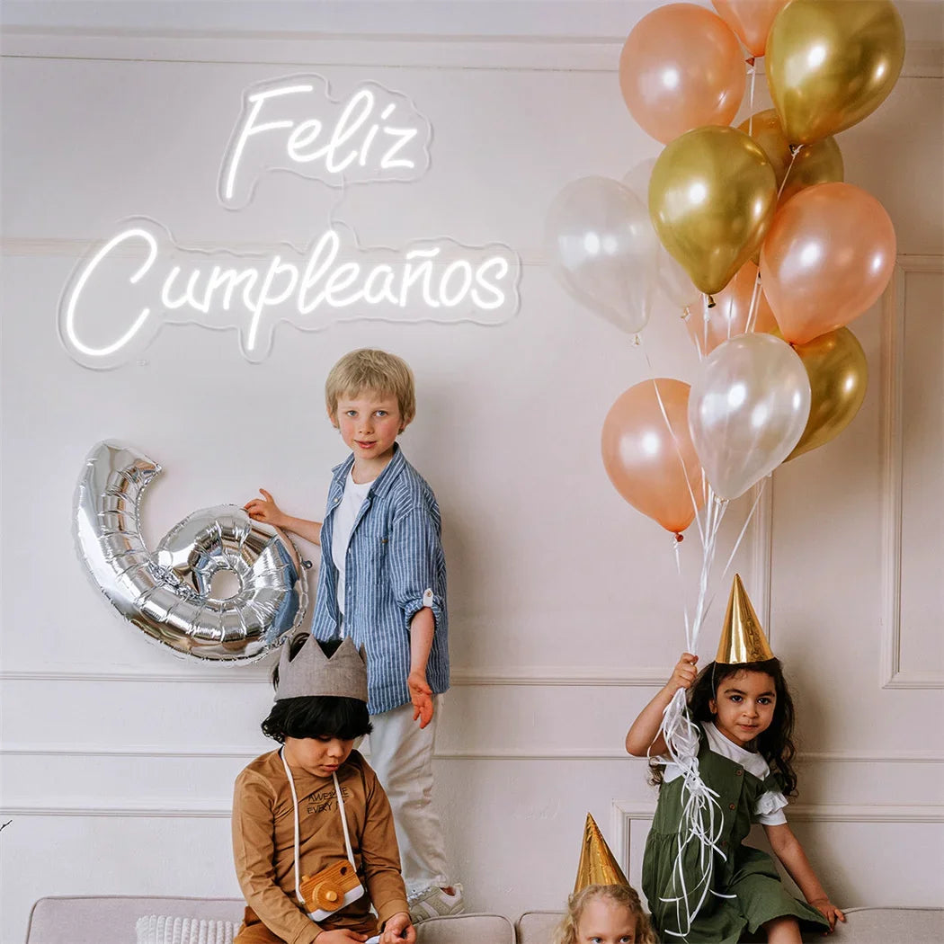 Feliz Cumpleanos Neon LED Signs Spanish Birthday Decor, Aesthetic for Room Wall, Party, Bedroom Neon Sign, Gift for Boy and Girl