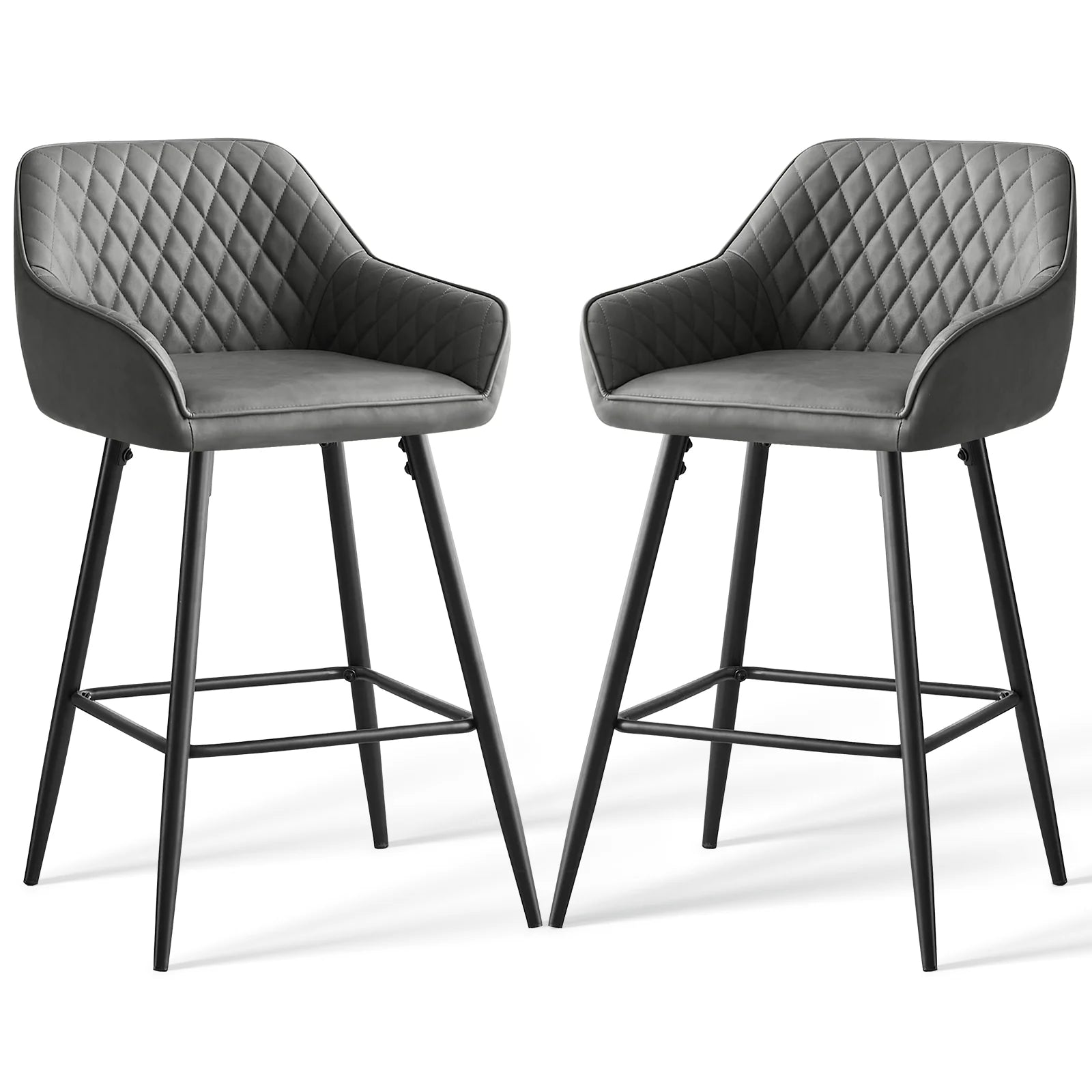 AINPECCA Bar stools Set of 2 Velvet/FauxSuede/Faux Leather Upholstered Seat with Backrest & Armrest Metal Legs Counter Breakfast