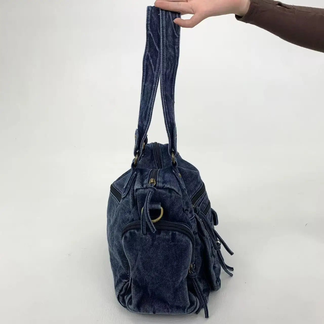 Y2K Street Personalized Women's Multi Pocket Shoulder Bag Large Capacity Retro Motorcycle Tote Bag