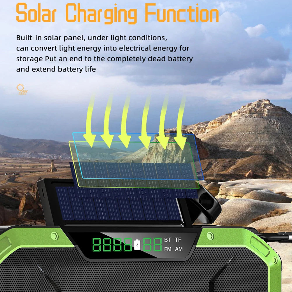 5000mAh Emergency Radio Solar Powered Hand Crank Radio Multifunctional Bluetooth AM/FM Weather Radio Speaker with LED Flashlight