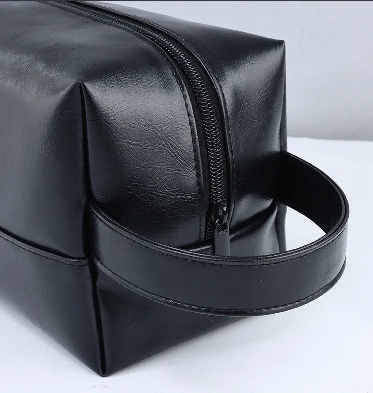 Zipper PU Leather Men Business Portable Storage Bag Toiletries Organizer Women Travel Cosmetic Bag Hanging Waterproof Wash Pouch