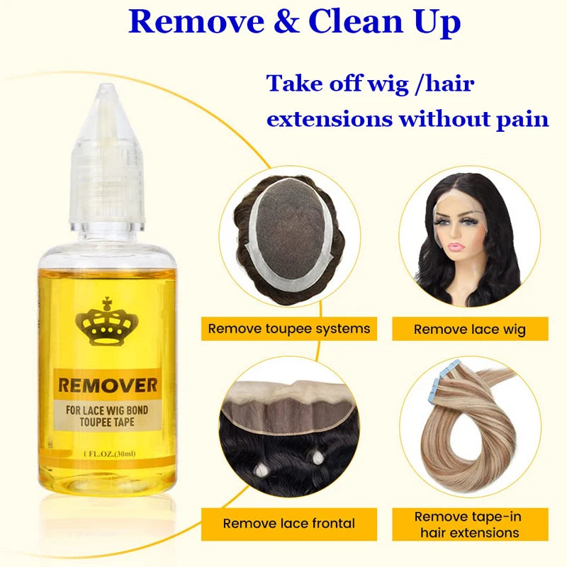 1Pcs Hair Glue Remover Yellow Adhesive Remover For Toupee 30ml Transparent Remover For Lace Wig Tape Remover For Hair Extensions