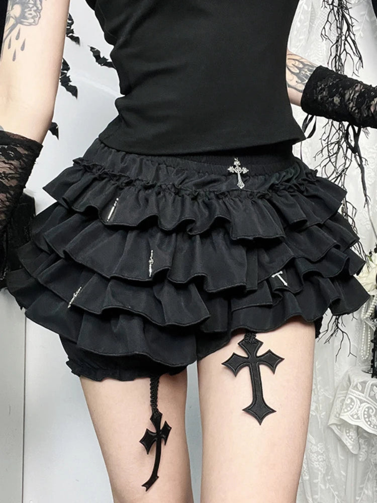 AltGoth Mall Goth Cake Shorts Women Hotsweet Y2k E-girl Harajuku Cross Pendant Culottes Aesthetic Fairycore Cute Kawaii Shorts
